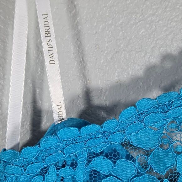 David's Bridal Short One Shoulder Lace Dress Marine Blue Prom Formal Bridesmaid - Picture 13 of 13